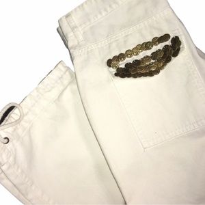 BCBG MAXAZRIA White Denim Cargo Designer Jeans